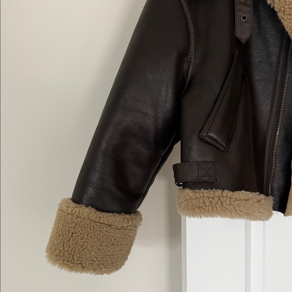 Zara Dark Brown Leather Jacket with Beige Shearling - Picture 3 of 9